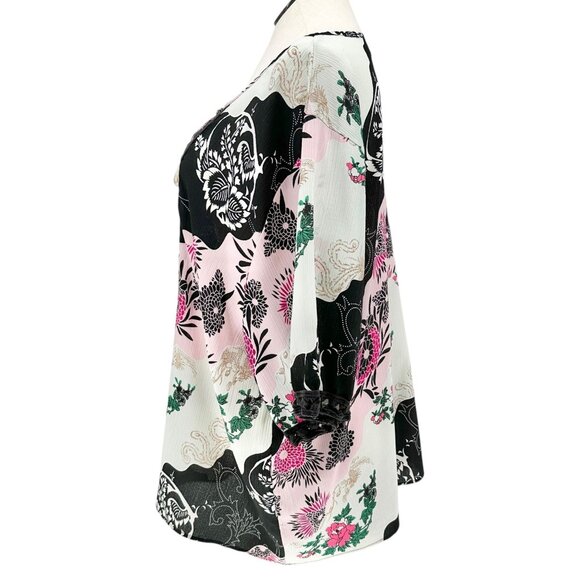 Denim 24/7 Tunic Top Womens 26W Floral Print 3/4 Sleeves Black White Pink Light - Picture 9 of 9